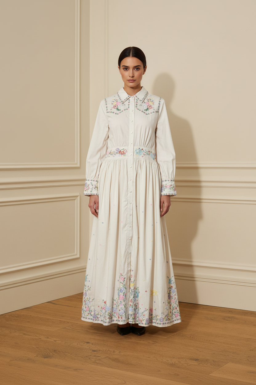 Vestido bordado blanco - frontal