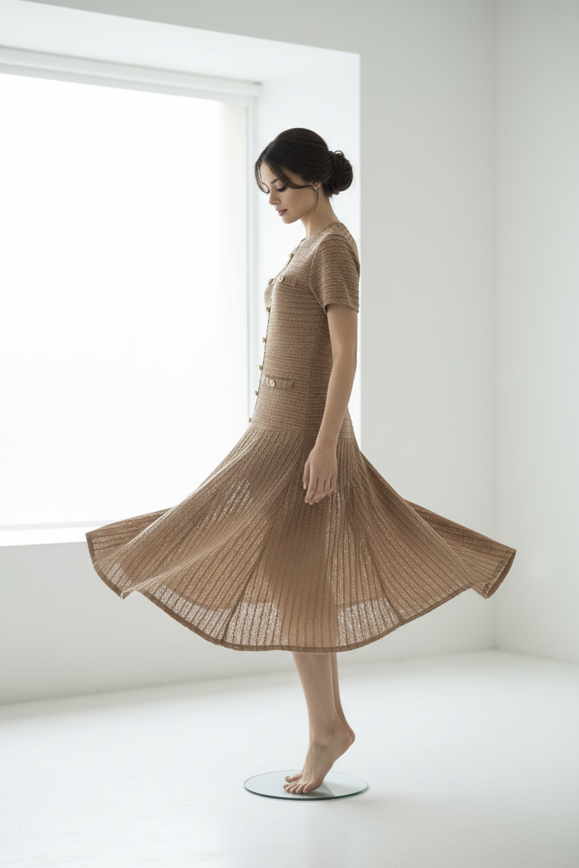 Vestido camel en movimiento