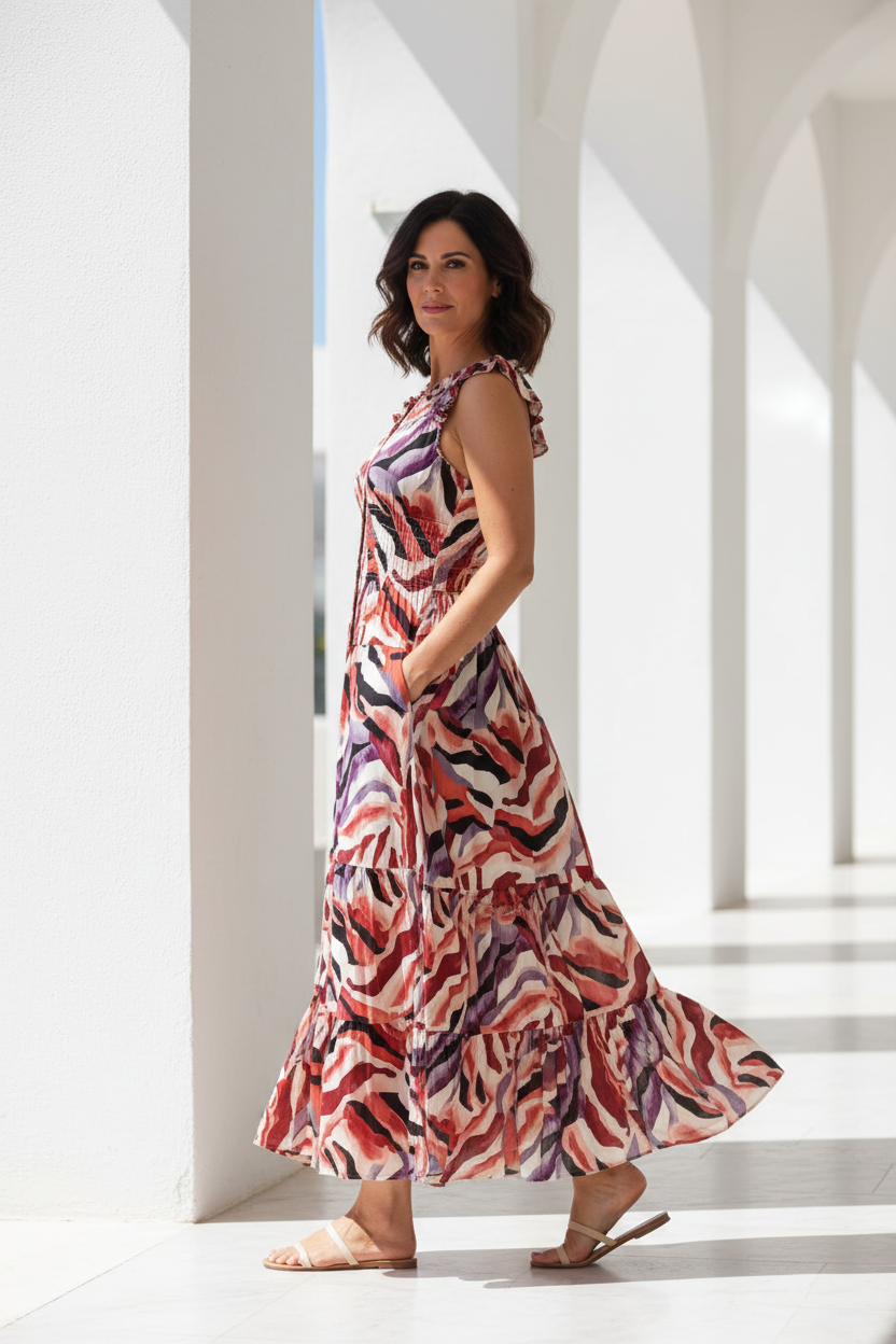 Vestido estampado - lateral arquitectónico