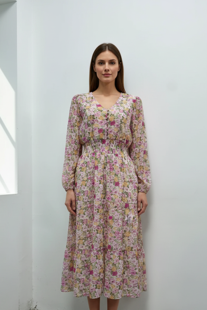 Vestido floral en modelo española