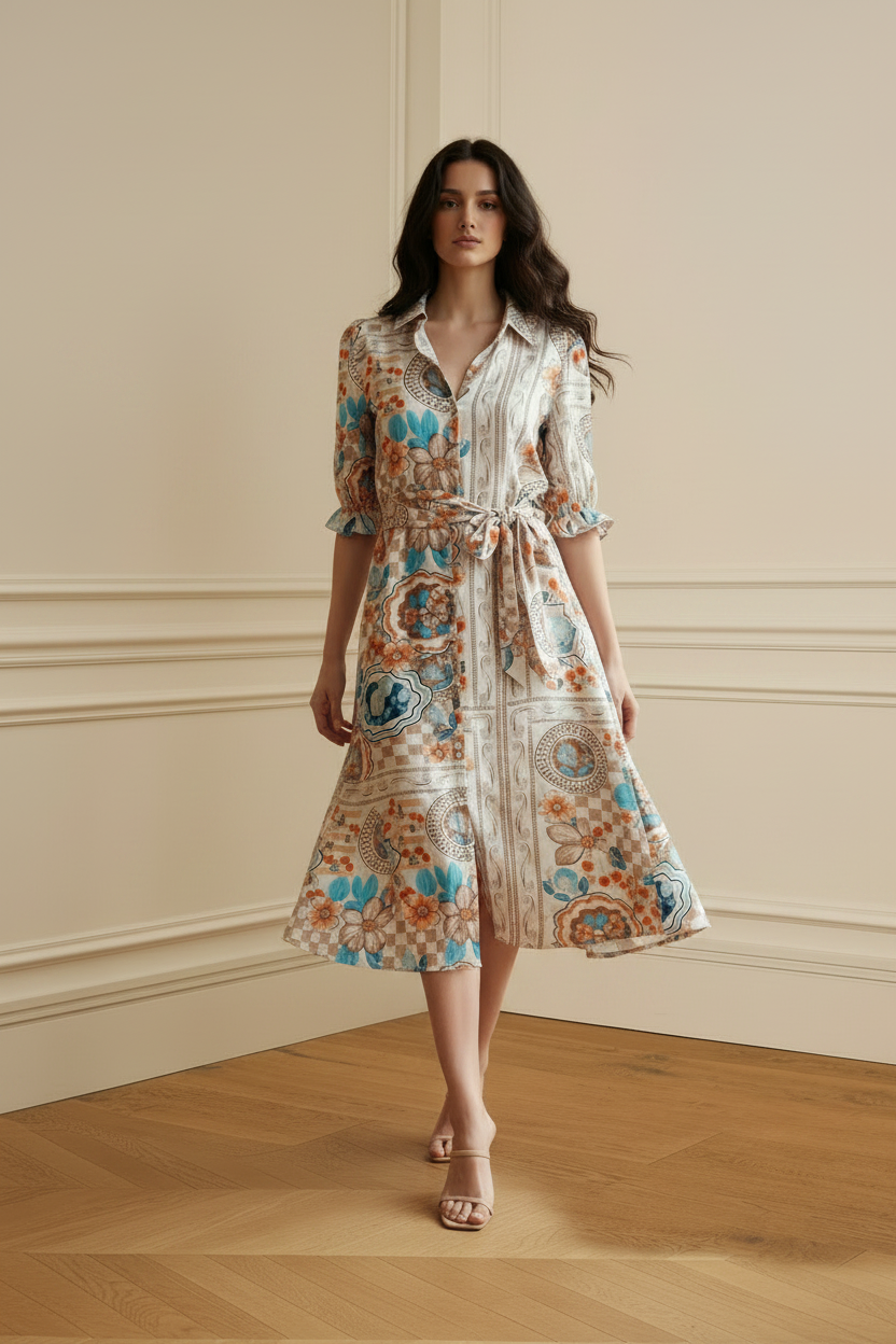 Vestido camisero estampado patchwork floral
