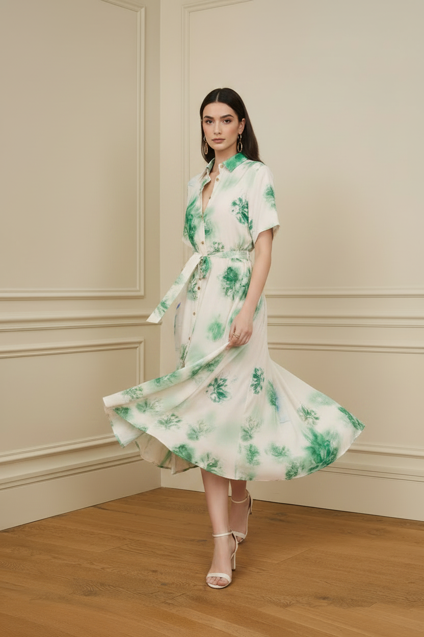 Vestido floral — fluido en movimiento