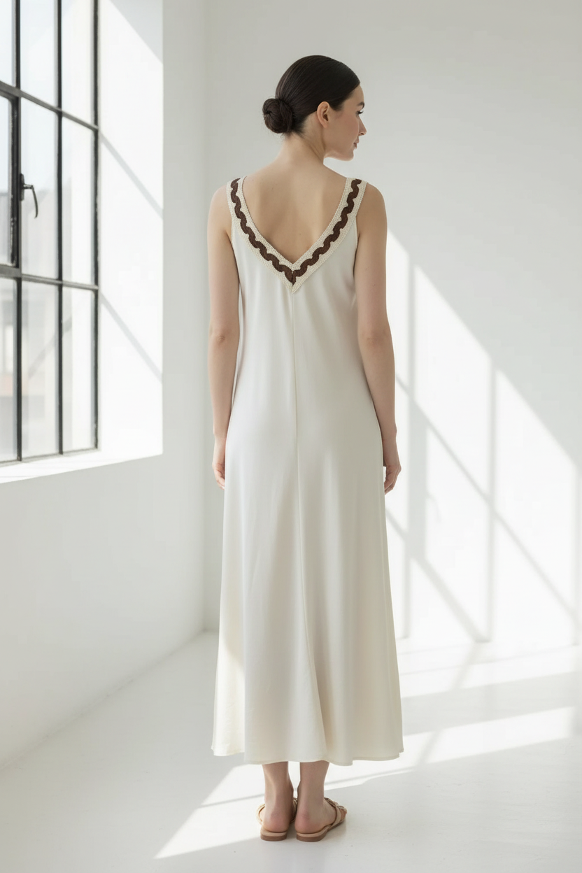 Vestido maxi crema espalda