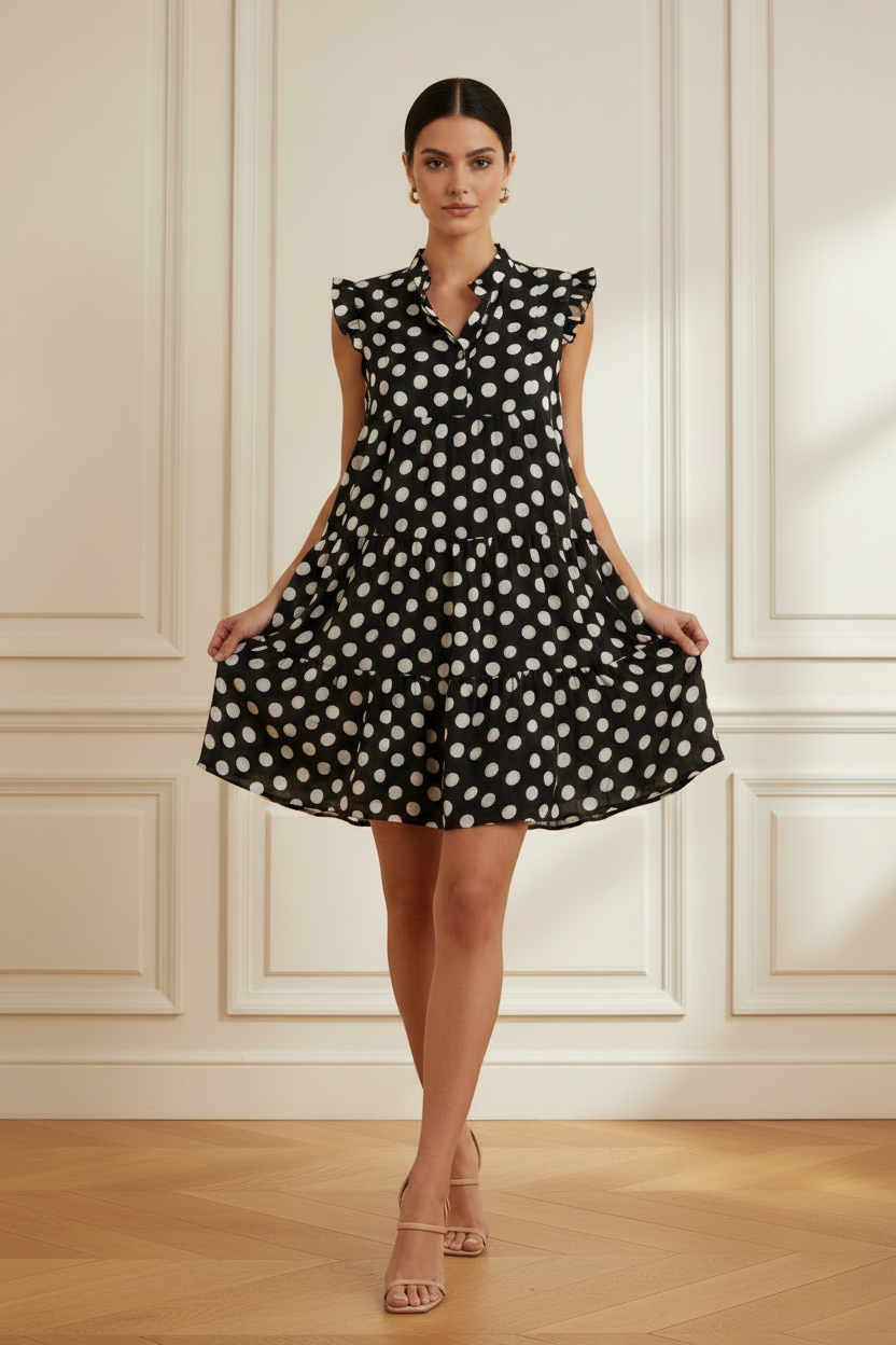 Vestido negro con lunares blancos