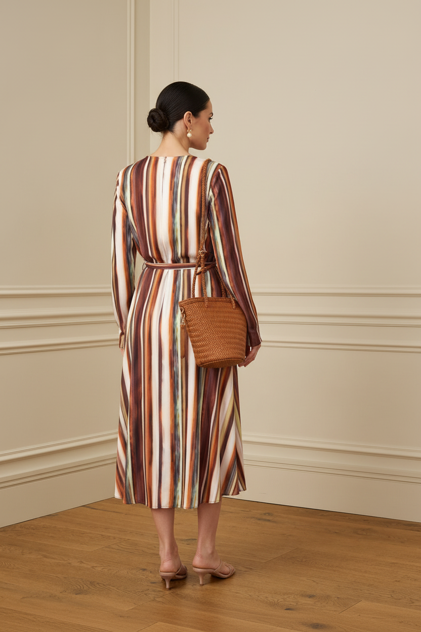 Vestido rayas midi - espaldas con bolso