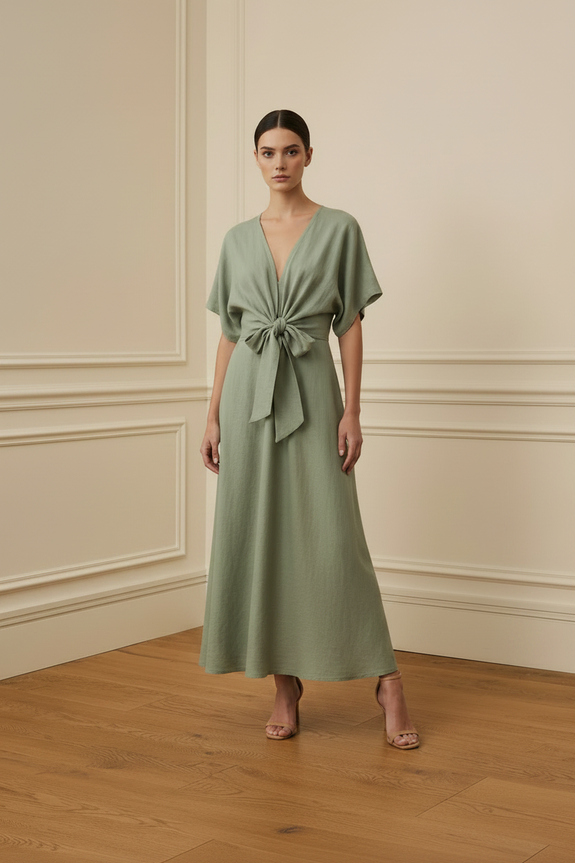 Vestido verde sage - tres cuartos