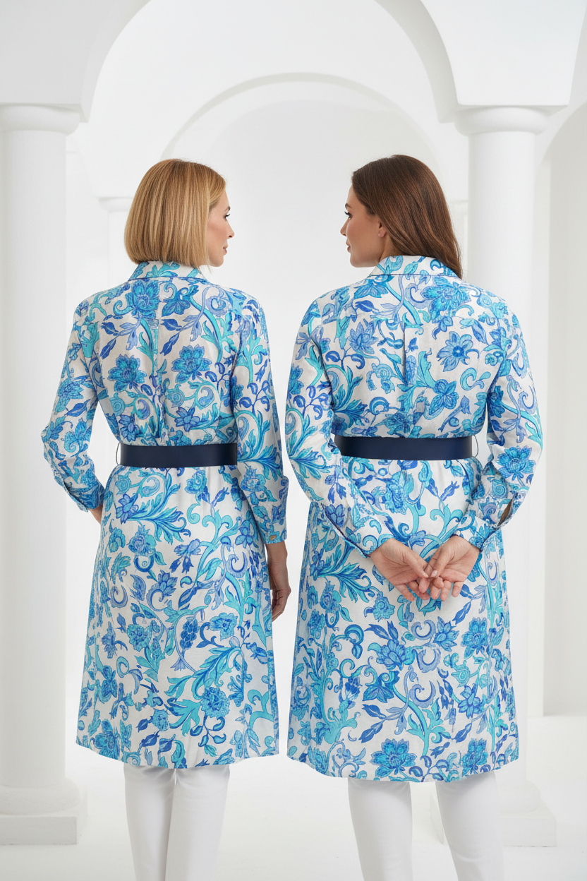 Vista de espalda vestido floral azul