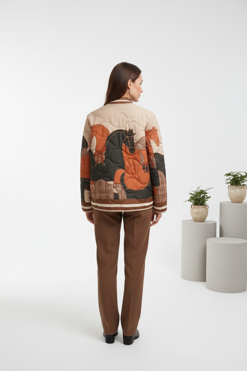 Cazadora oversize estampado caballo beige Vista de espalda