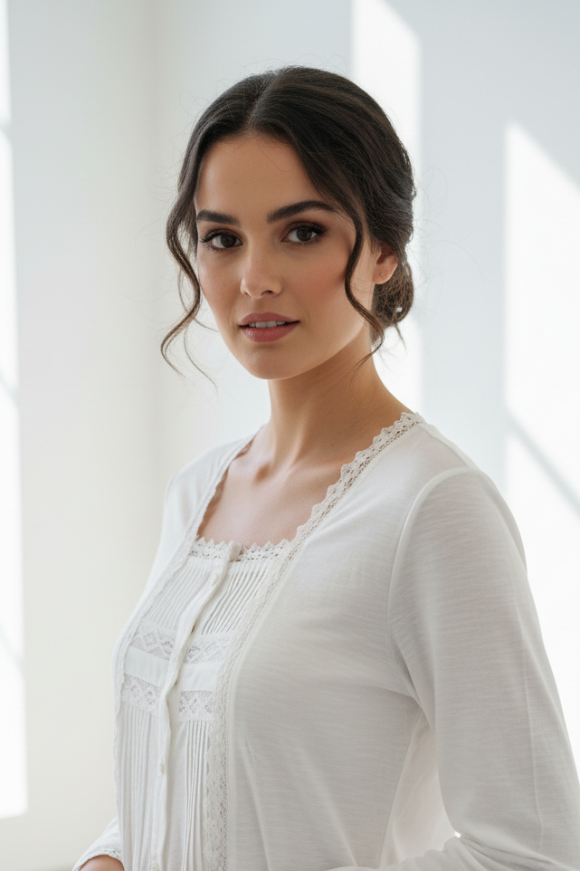 Camisa blanca con encaje escote cuadrado