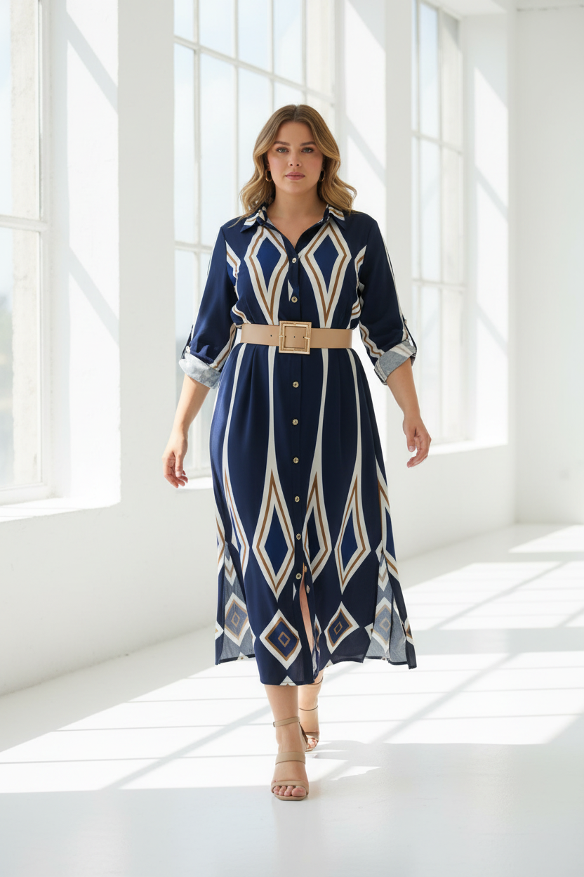 Vista frontal con cinturón beige