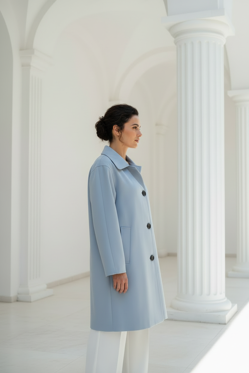 Vista lateral gabardina celeste