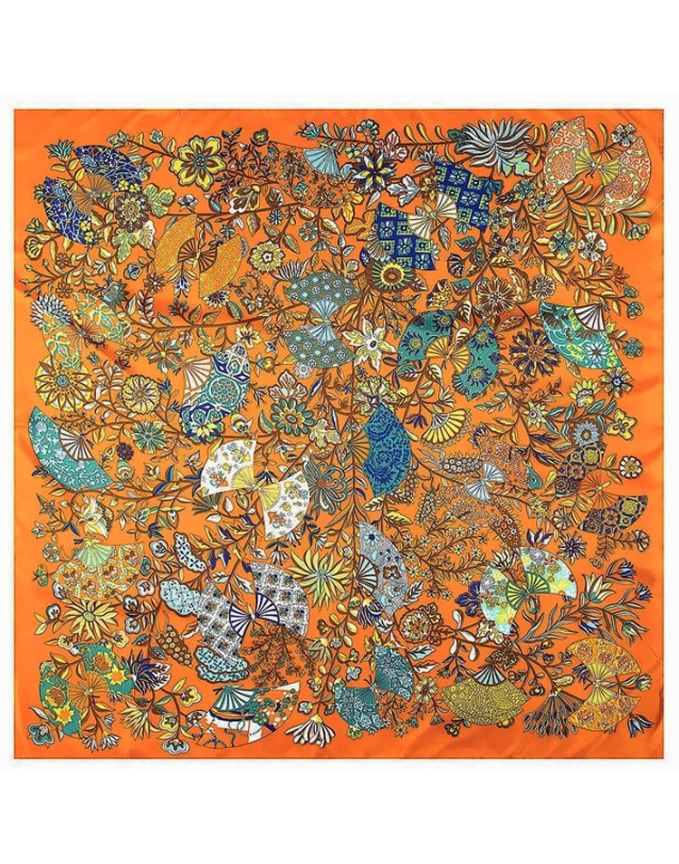 Pañuelo de seda abanicos naranja muestrarios tienda de ropa de mujer y accesorios de moda de mujer