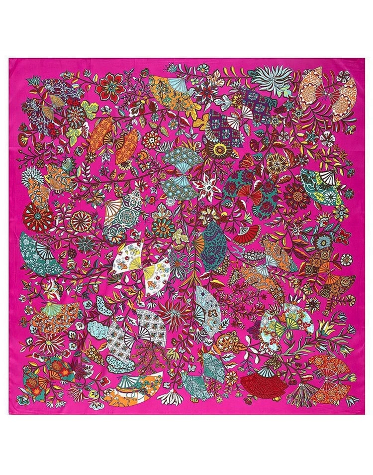 Pañuelo de seda abanicos fucsia muestrarios tienda de ropa de mujer y accesorios de moda de mujer