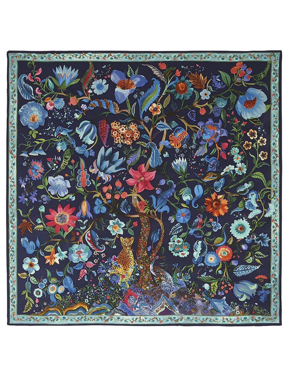 Pañuelo de seda árbol y leopardo azul marino muestrarios tienda de ropa de mujer y accesorios de moda de mujer