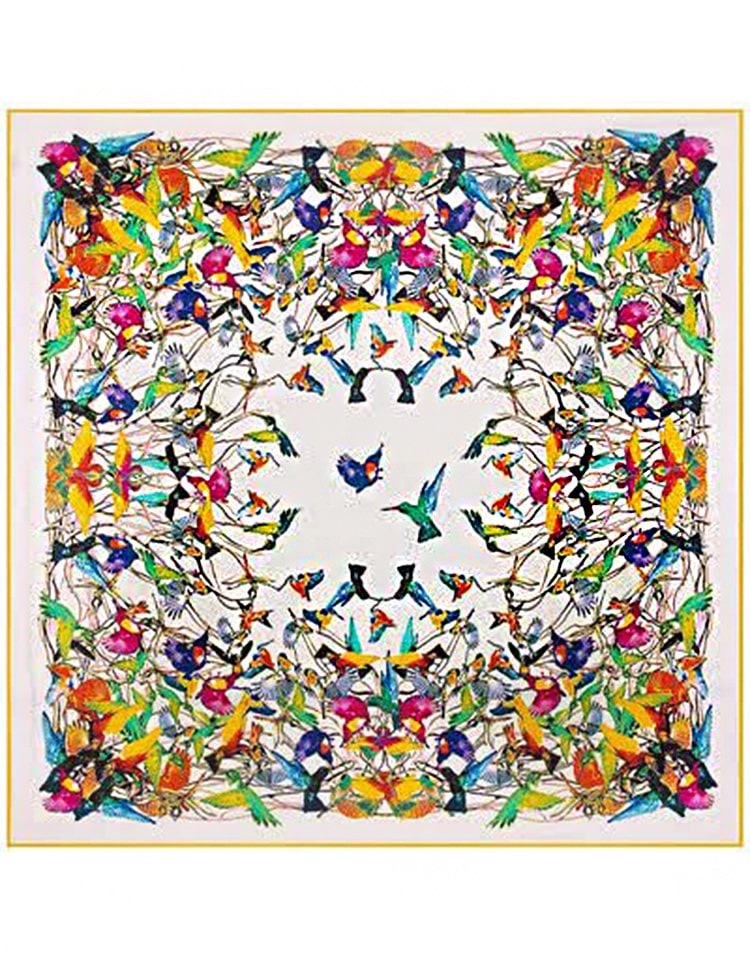 Pañuelo de seda colibrís blanco muestrarios tienda de ropa de mujer y accesorios de moda de mujer