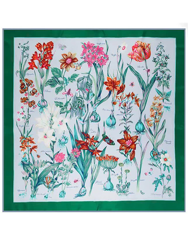 Pañuelo de seda cuaderno de botanica verde muestrarios tienda de ropa de mujer y accesorios de moda de mujer