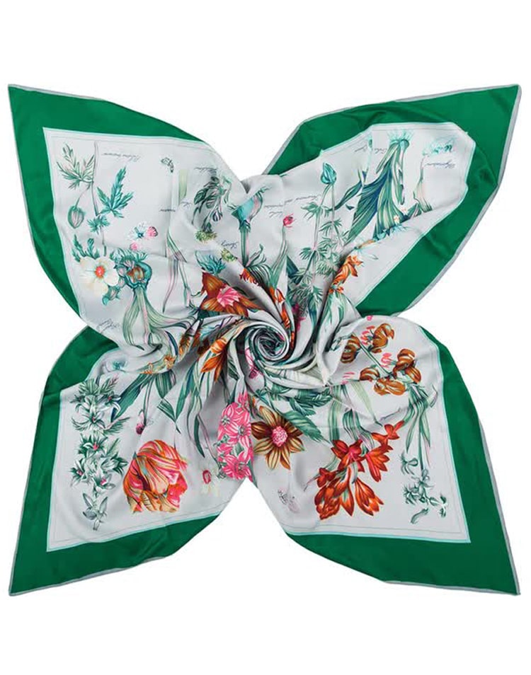 Pañuelo de seda cuaderno de botanica verde muestrarios tienda de ropa de mujer y accesorios de moda de mujer