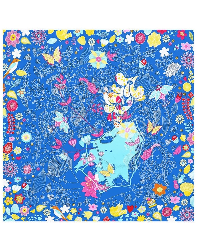 Pañuelo de seda estampado jardín denim muestrarios tienda de ropa de mujer y accesorios de moda de mujer