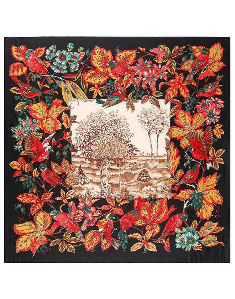 Pañuelo de seda otoño en el bosque negro muestrarios tienda de ropa de mujer y accesorios de moda de mujer