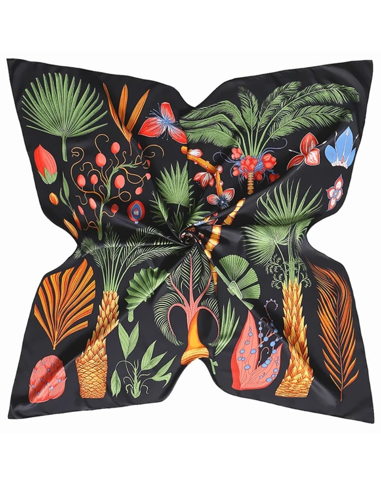 Pañuelo de seda palmeras azul marino muestrarios tienda de ropa de mujer y accesorios de moda de mujer