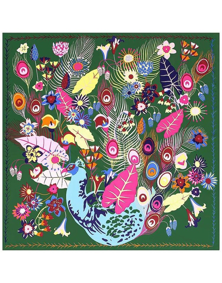 Pañuelo de seda pavo real verde