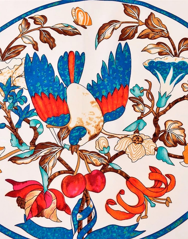 Pañuelo seda pájaros y flores muestrarios tienda de ropa de mujer y accesorios de moda de mujer