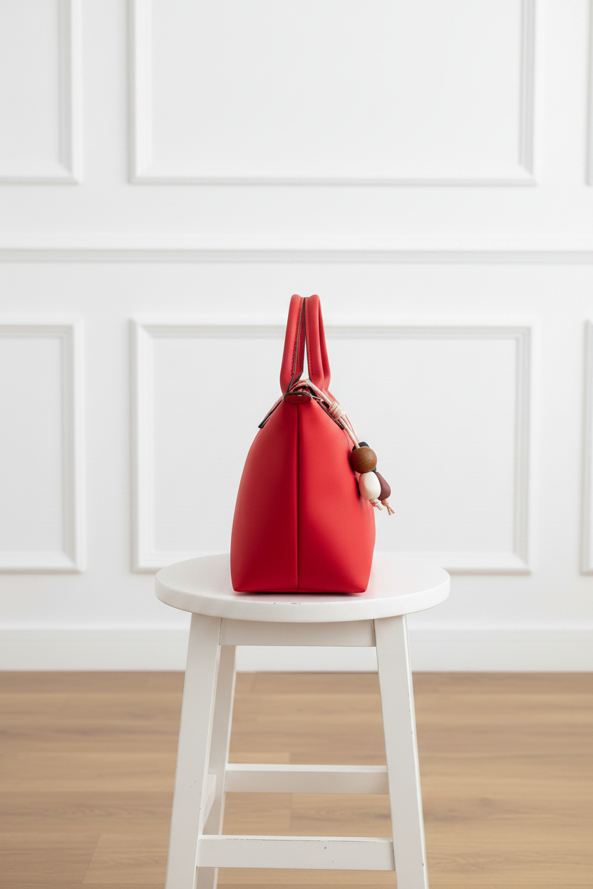 Bolso tote rojo con llavero de resina