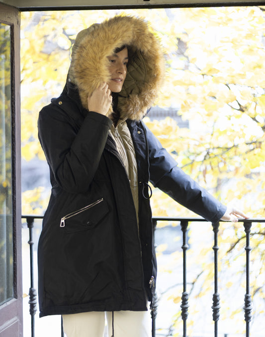 Abrigo parka efecto chaleco interior negro muestrarios de ropa y moda de mujer vestir bien otoño invierno