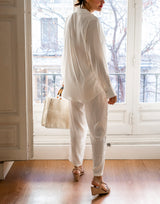 Camisa fluida de jacquard blanco muestrarios de ropa y moda de mujer vestir bien con talla grande plus