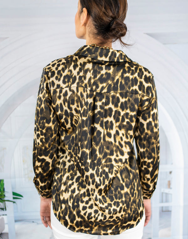 Camisa satinada animal print leopardo muestrarios de ropa y moda de mujer vestir bien tendencia