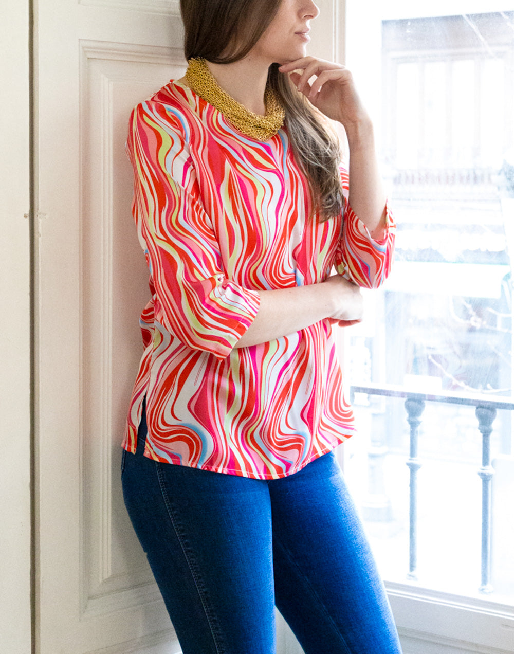 Camisa tipo top estampado retro rosa muestrarios de ropa y moda de mujer vestir bien con talla grande plus mujer mediana edad