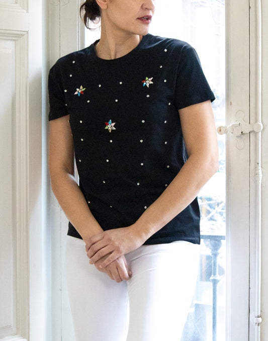 Camiseta estrellas de pedrería negro muestrarios de ropa y moda de mujer ideas vestir mujer mediana edad