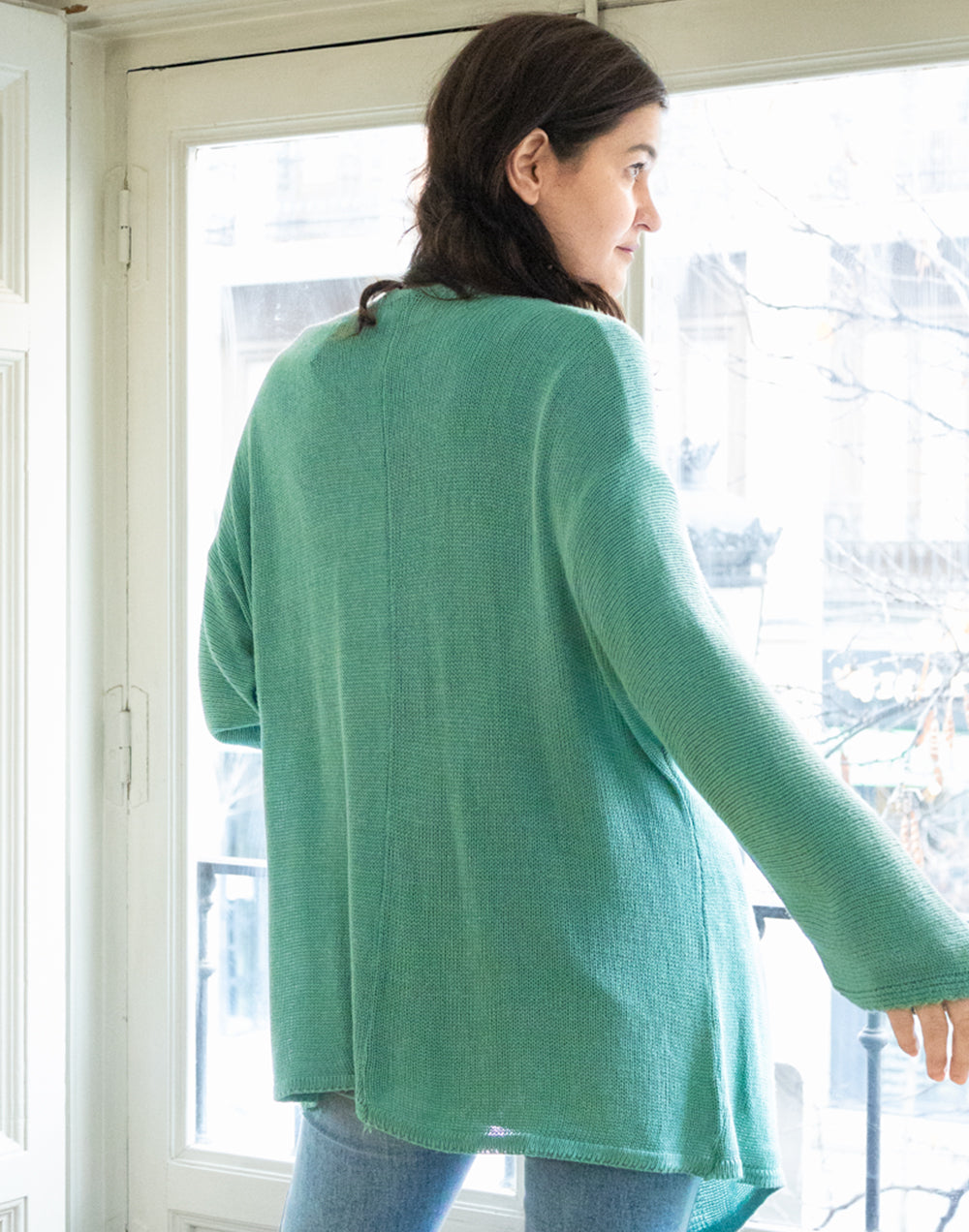 Chaqueta 34 de punto calado aguamarina muestrarios de ropa y moda de mujer vestir bien con talla grande plus