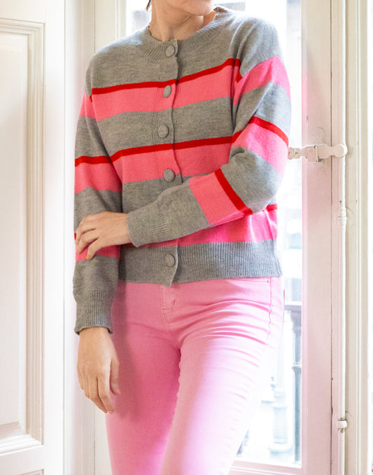 Chaqueta de rayas rosa y gris muestrarios de ropa y moda de mujer vestir bien mujer mediana edad