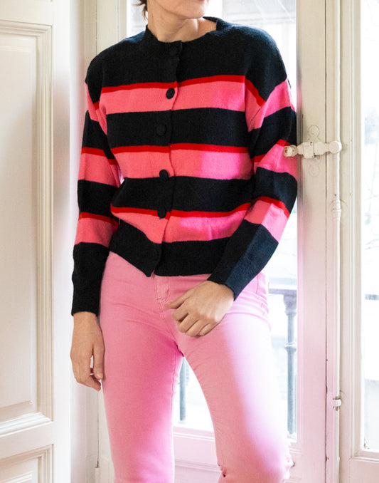 Chaqueta de rayas rosa y negro muestrarios de ropa y moda de mujer vestir bien con talla grande plus