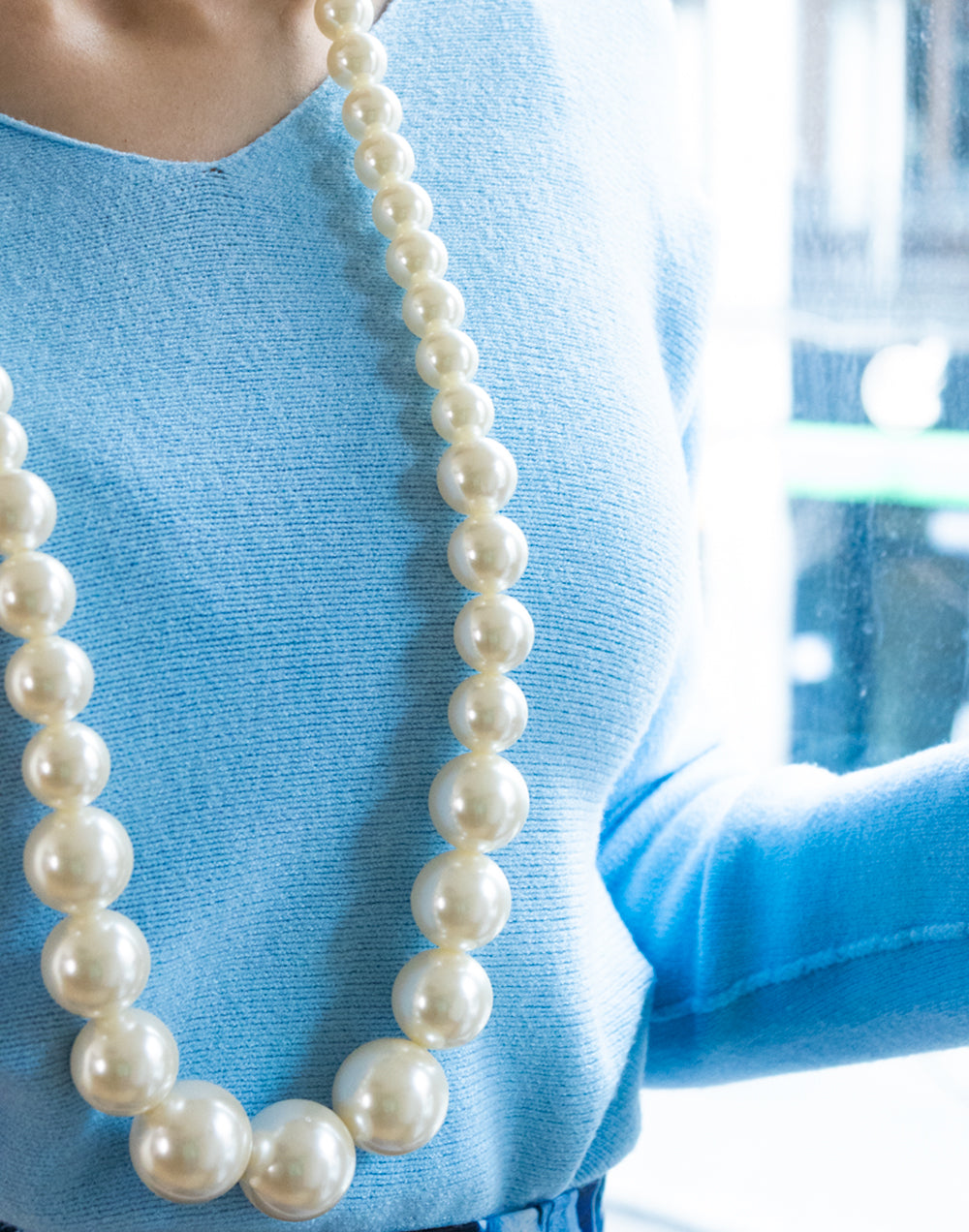 Collar de maxi-perlas largo blanco
