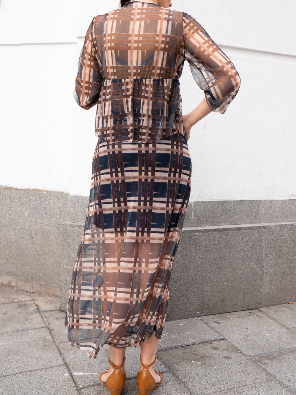 Falda de tul larga con cuadros tartán