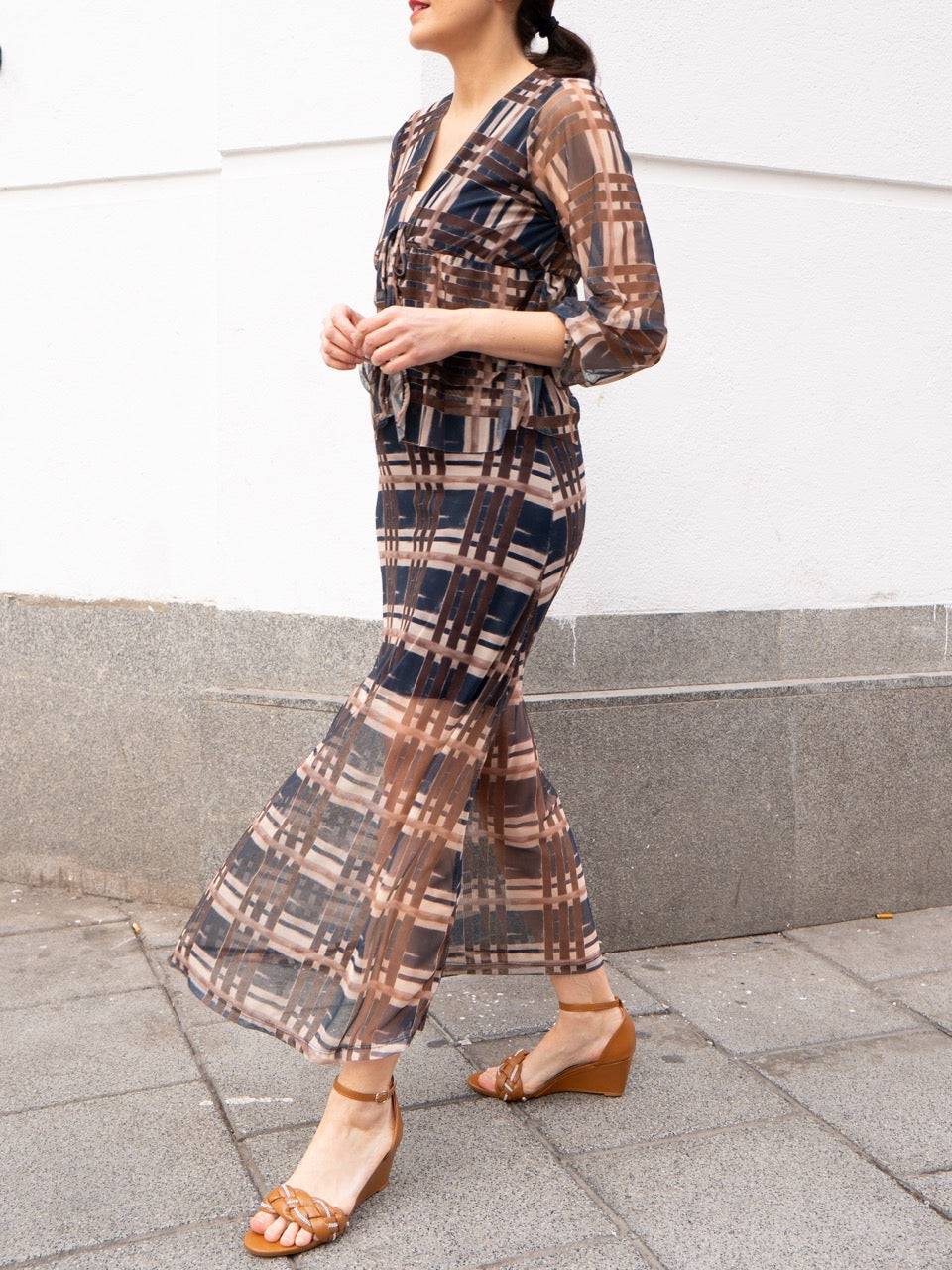 Falda de tul larga con cuadros tartán