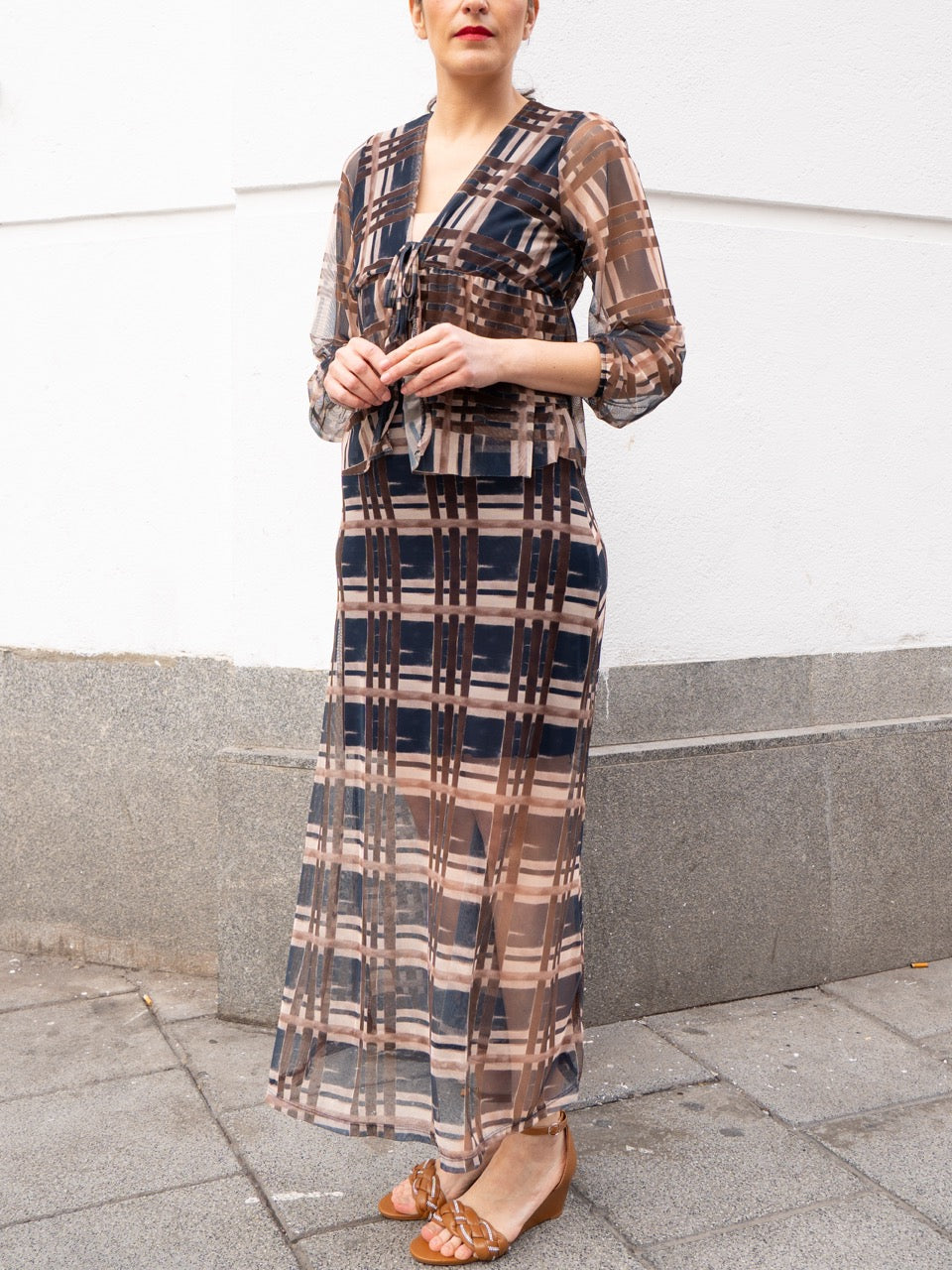 Falda de tul larga con cuadros tartán