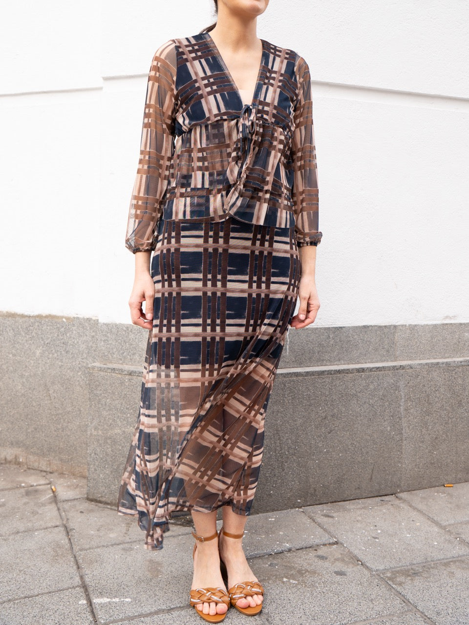 Falda de tul larga con cuadros tartán