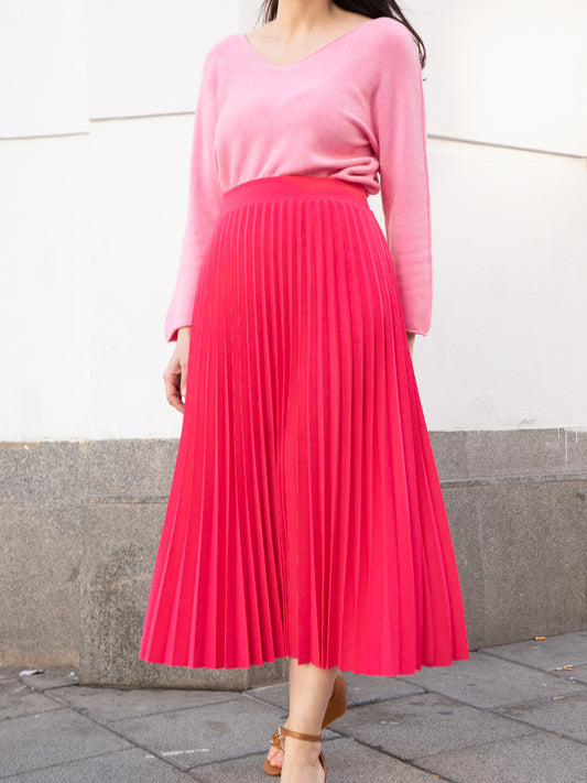 Falda plisada midi rosa fucsia muestrarios de ropa y moda de mujer vestir bien ideas invitada ideal 