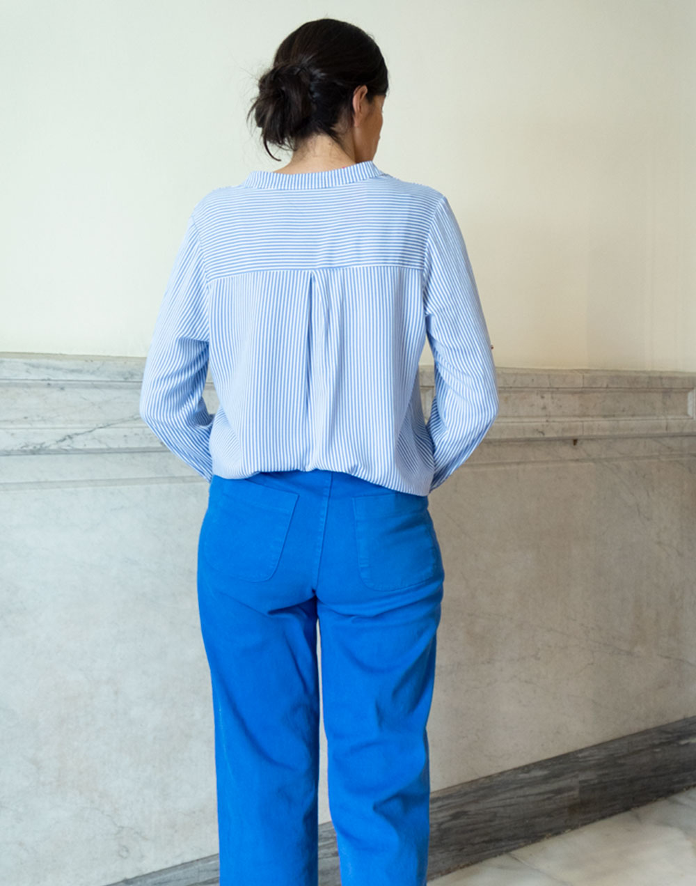 Camisa cuello mao rayas verticales azul talla camisas mujer blusas de vestir formales