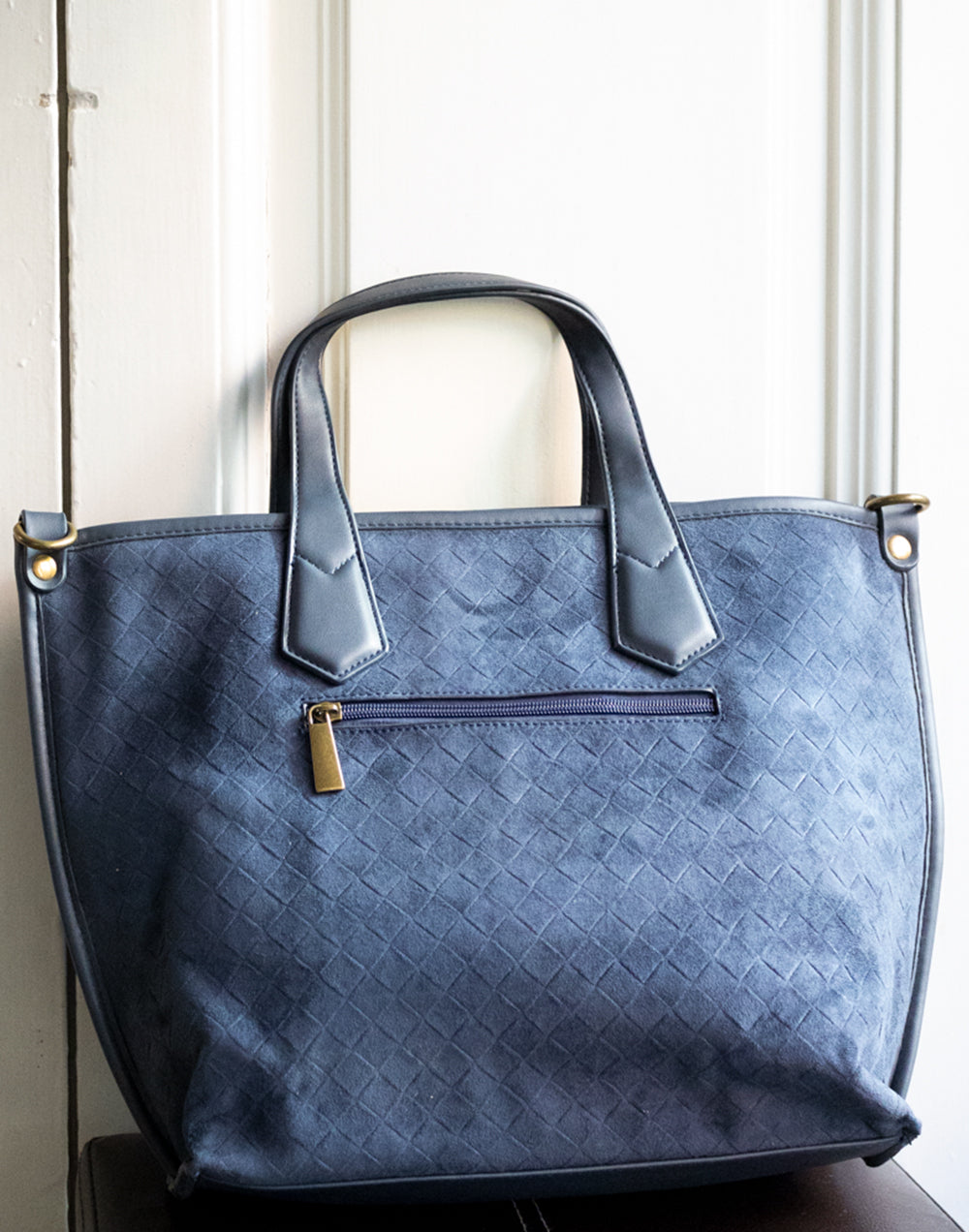 Bolso tote efecto trenzado azul marino mujer bolsos bolso tienda de ropa muestrarios complementos correa extraible correa efecto piel efecto trenzado asas