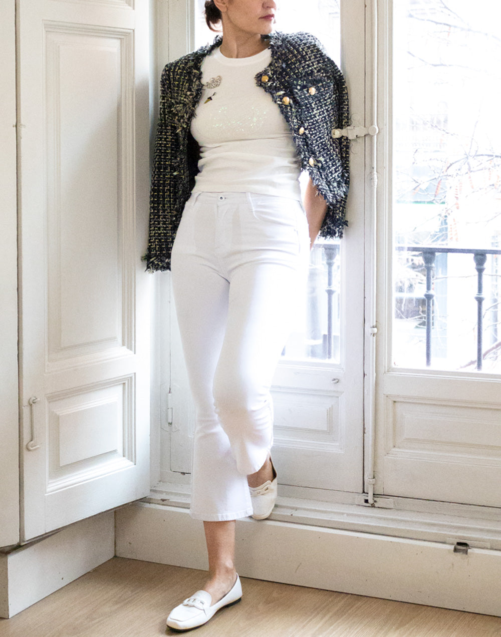Camiseta cisne de lentejuelas blanco muestrarios de ropa y moda de mujer vestir bien mujer elegante