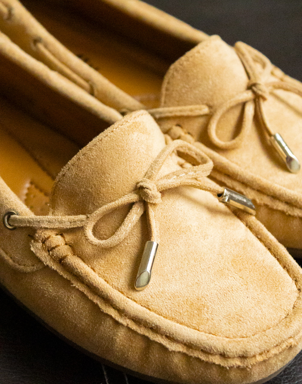 Mocasines efecto ante camel tienda de mujeres muestrarios ropa calzado mocasin mocasines efecto ante suave lazo cordel accesorios complementos