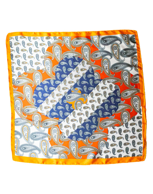 Pañuelo de seda con estampado paisley naranja y azul tienda de mujeres muestrarios accesorios complementos pañuelo de seda estampado paisley gota multicolor