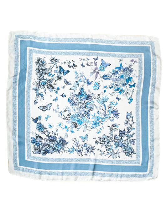 Pañuelo de seda con estampado de flores y mariposas azul tienda de ropa mujeres accesorios pañuelo seda estampado