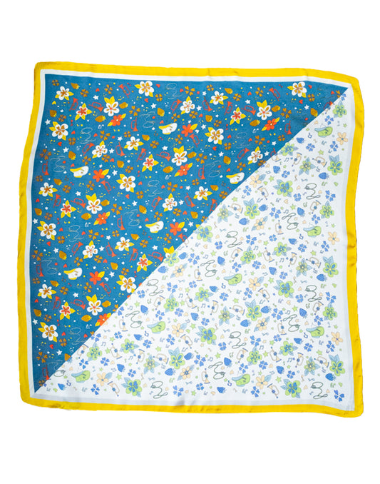 Pañuelo de seda con estampado botanico bicolor azul tienda de ropa mujeres muestrarios accesorios complementos seda flores estampado