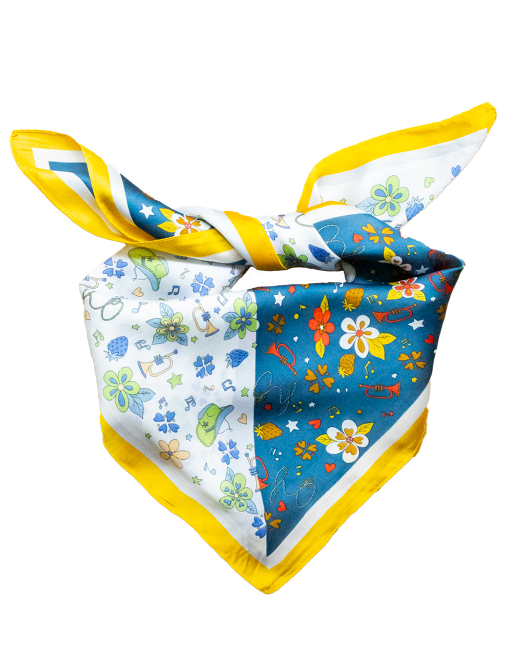 Pañuelo de seda con estampado botanico bicolor azul tienda de ropa mujeres muestrarios accesorios complementos seda flores estampado