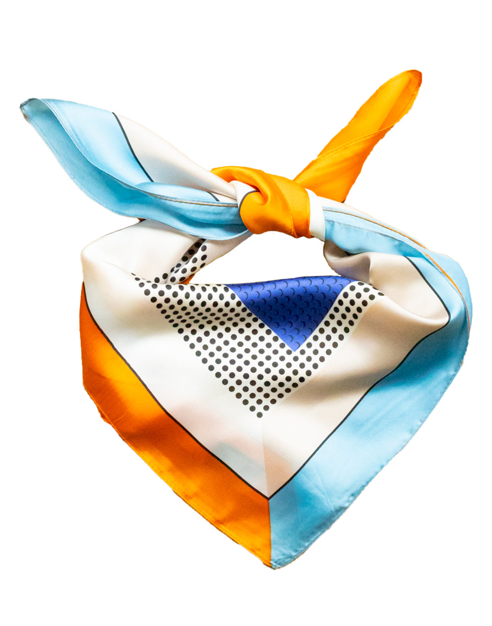 Pañuelo de seda con estampado de cuadros abstracto naranja y azul tienda de ropa mujeres muestrarios accesorios complementos abstracto pañuelos seda marco